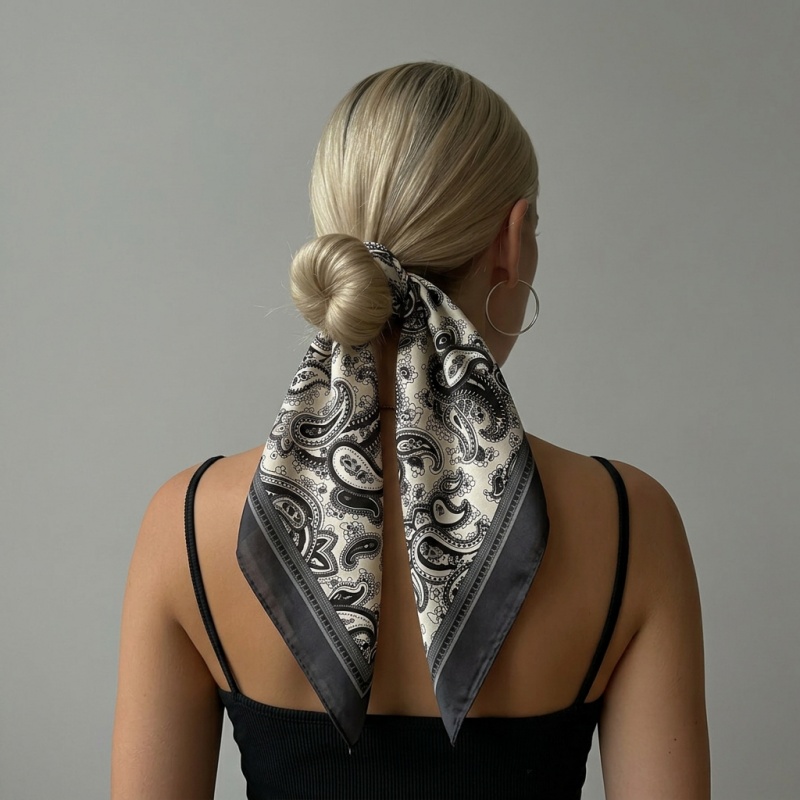 Luxury Bags Vintage - Luxuriöses Satin-Quadrattuch mit Paisley-Print, Vintage-Haarband, Bandana,