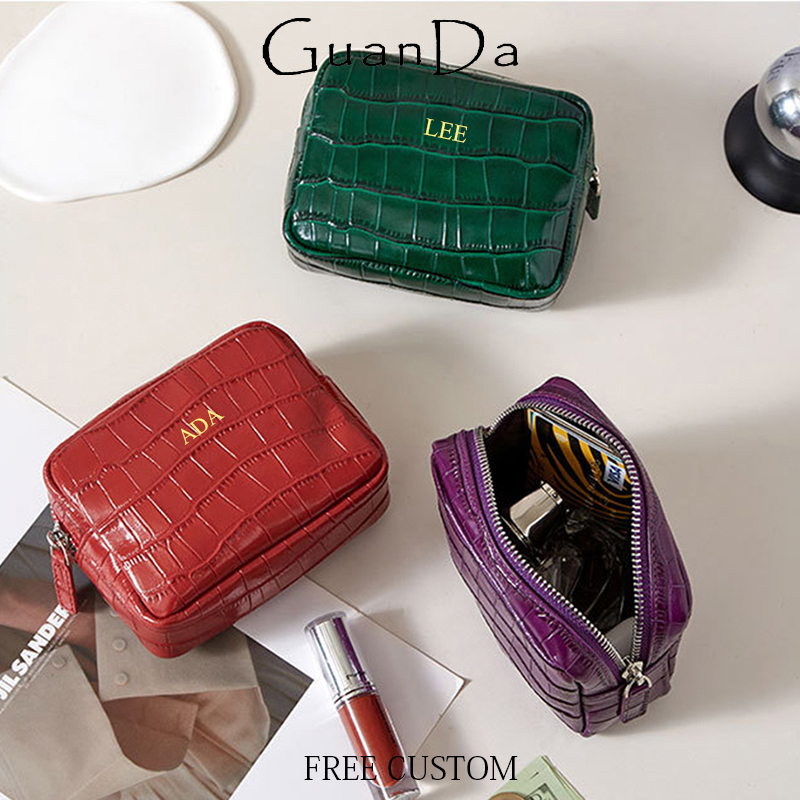 Luxury Ziploc Bags - Luxuriöse Echtleder-Reißverschluss-Geldbörse mit Krokodilleder-Muster, Rindsleder-Brieftasche, Lippenstift-Kosmetiktasche,