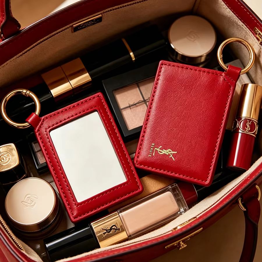 Luxury Beach Bags Ysl - YSL Roter Leder Quadratischer Mini-Taschen-Make-up-Spiegel mit